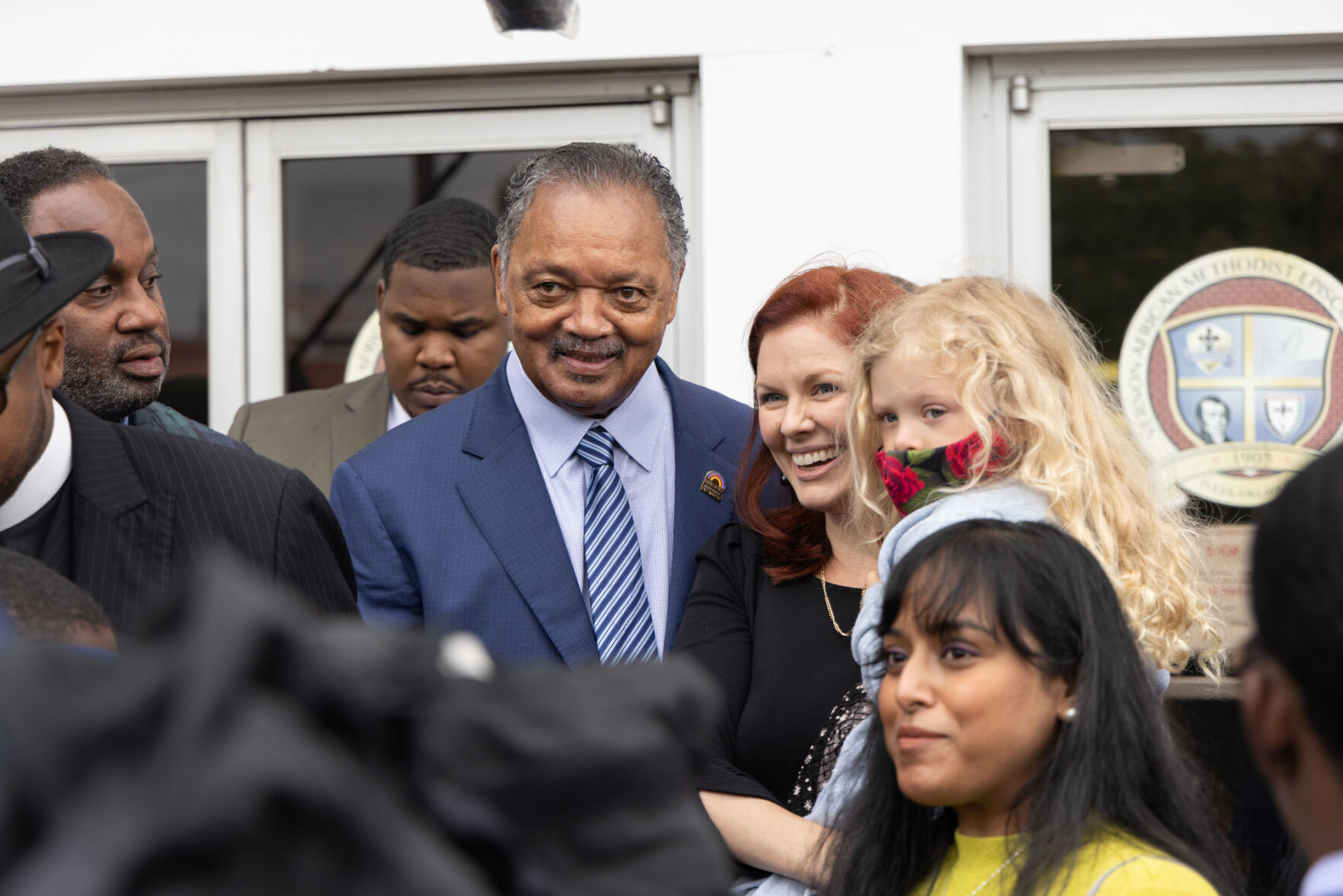 Rev. Jesse Jackson Sr. in front of Vernon AME Church
